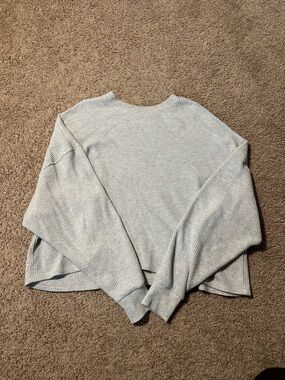 Oversized Cozy Waffle Knit Pullover Sweatshirt - Light Gray